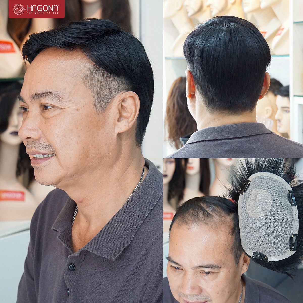 Tóc giả nam trung niên cao cấp siêu da đầu làm bằng 100% tóc thật